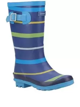 Image of Cotswold Boys Stripe Wellington Boots, Blue, Size 3 Older