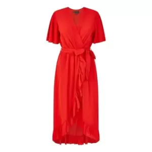 Image of Mela London Red Wrap Over Frill Hem Dress - Red
