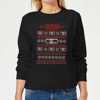 Image of Nintendo NES Pattern Womens Christmas Sweatshirt - Black - XS