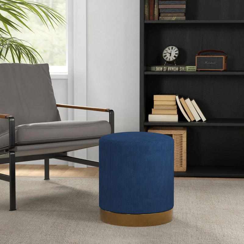 Image of HOMCOM Modern Round Footstool - Fabric Upholstered Foot Rest - Light Brown - Blue TJ Hughes 5056725558499