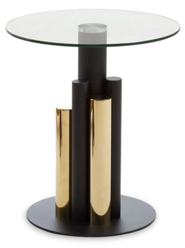Image of Premier Housewares Clear Glass Side Table, Black and Gold Columned Base, Modern Side Table for Living Room and Hallway Black