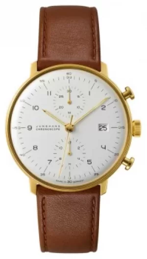 Image of Junghans Max Bill Chronoscope Brown Leather Strap 027/7800. Watch
