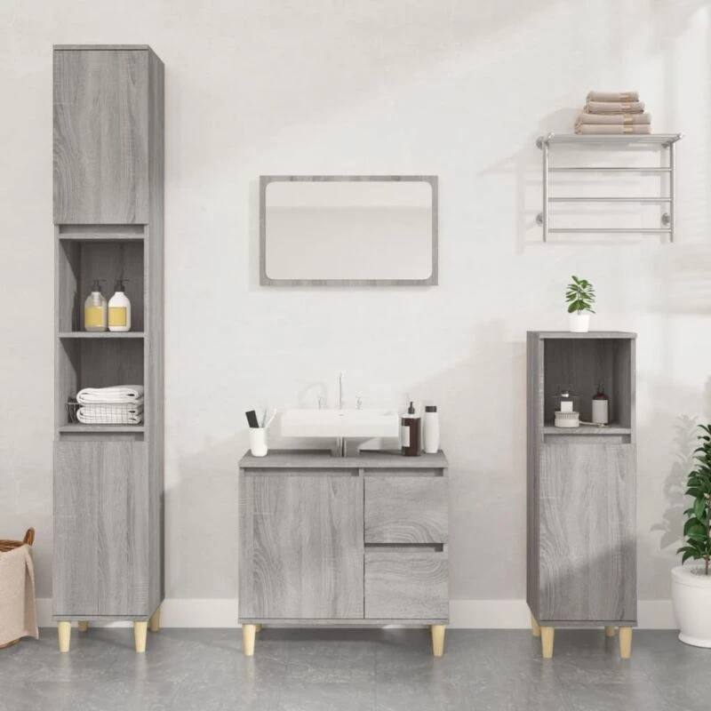 Image of Vidaxl Bathroom Cabinet Grey Sonoma 30X30X100 Cm Engineered Wood