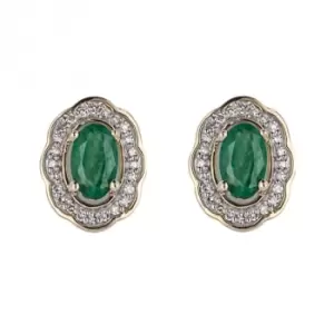 Image of Ornate Emerald and Diamond Yellow Gold Stud Earrings GE2414G