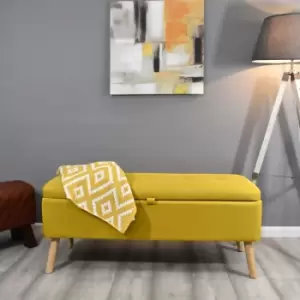 Image of Harper Ottoman Storage Blanket Box Chest Seat - Mustard Linen - Mustard