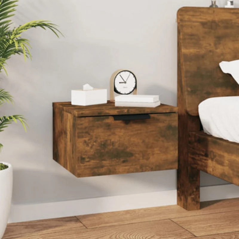 Image of Vidaxl Wall-mounted Bedside Cabinet Smoked Oak 34X30X20 Cm, Brown 817087