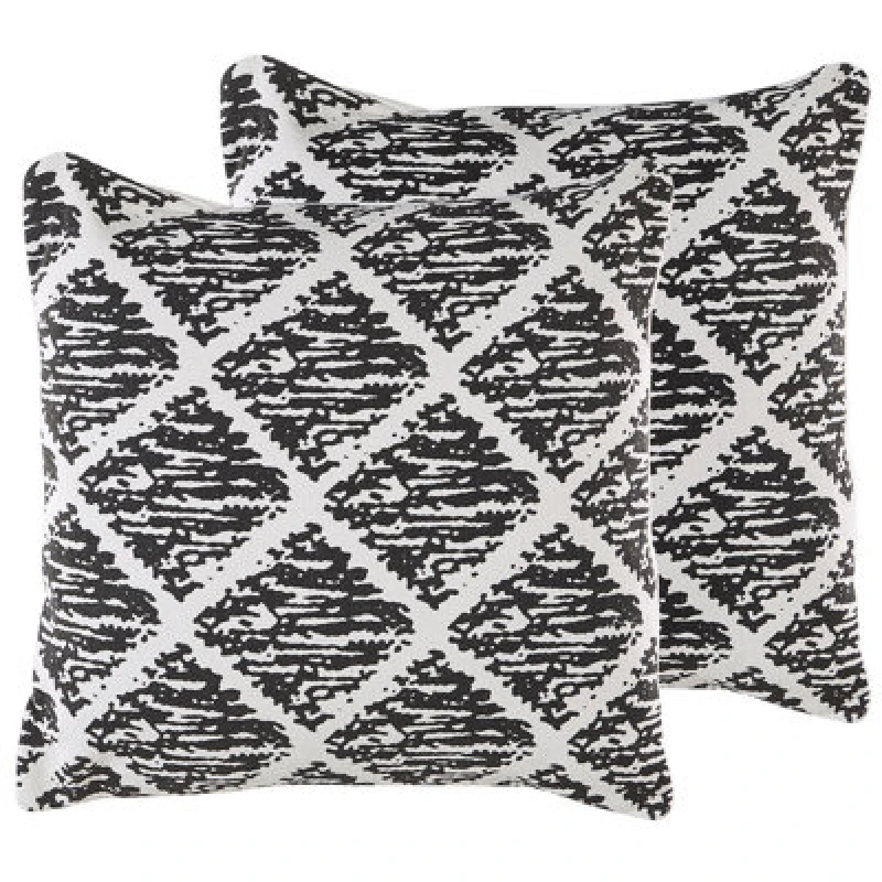 Image of Beliani Set Of 2 Decorative Cushions Hazro Cotton 45 X 45cm Black Geometric Pattern