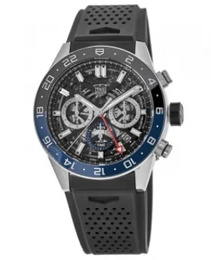 Image of Tag Heuer Carrera Calibre Heuer 02 Batman Bezel GMT Skeleton Dial Rubber Strap Mens Watch CBG2A1Z.FT6157 CBG2A1Z.FT6157