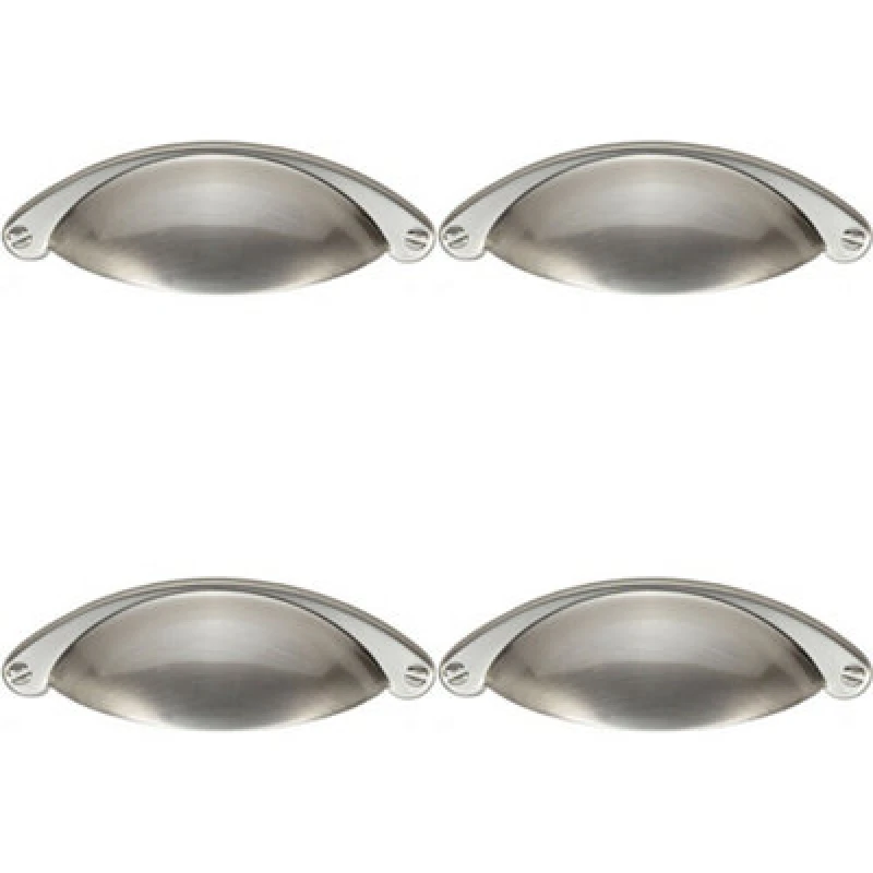 Image of Loops 4x Traditional Cup Pull Handle 104 x 26mm 64mm Fixing Centres Satin Nickel Metallics unisex