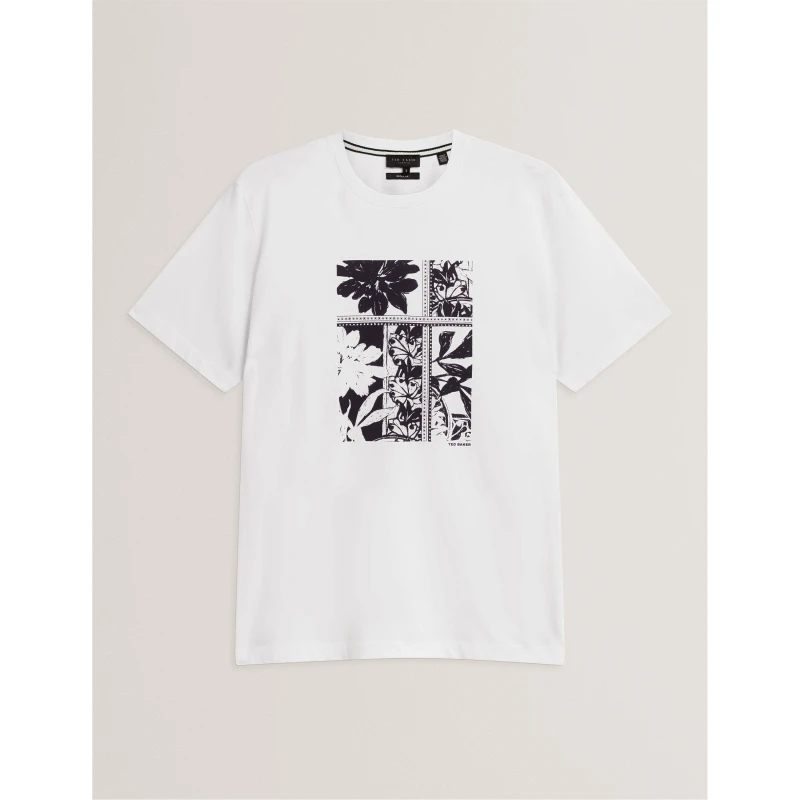 Image of Ted Baker Mens Box Print Regular Fit T-Shirt White male S (2)