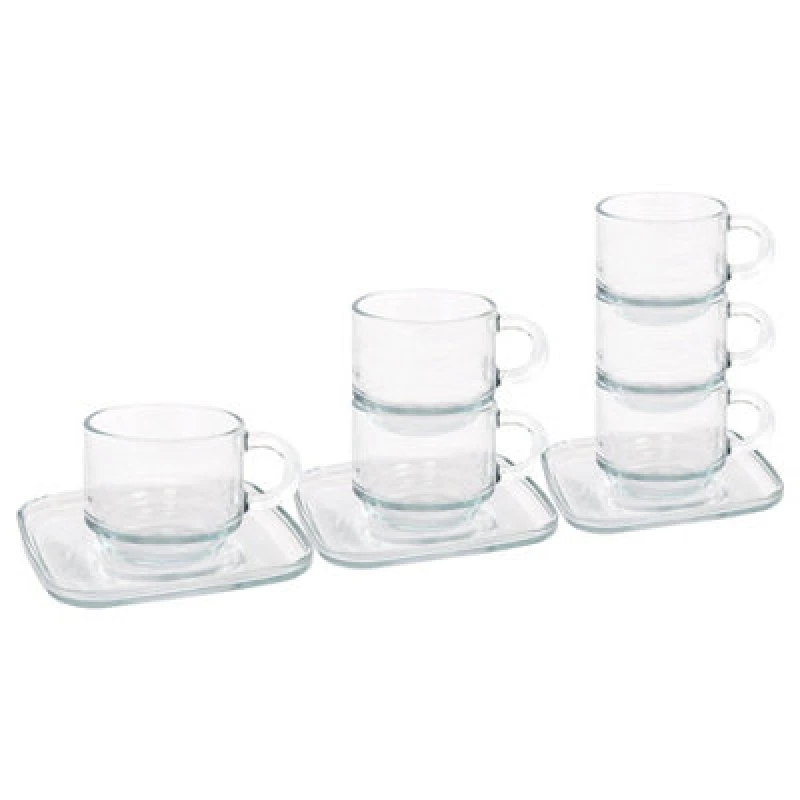 Image of LAV Cozy Stacking Glass Espresso Cups & Saucers 12pc Set - 90ml Clear