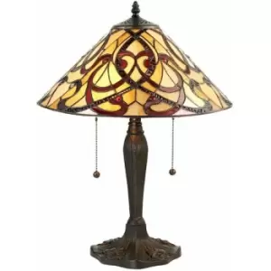 Image of Tiffany Glass Table Lamp Light Vintage Dark Bronze & Red / Cream Shade i00227
