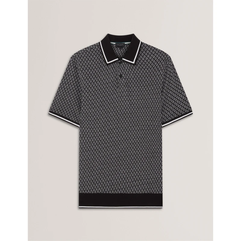 Image of Ted Baker Mens Texture Short Sleeve Polo Shirt Black male XS (1)