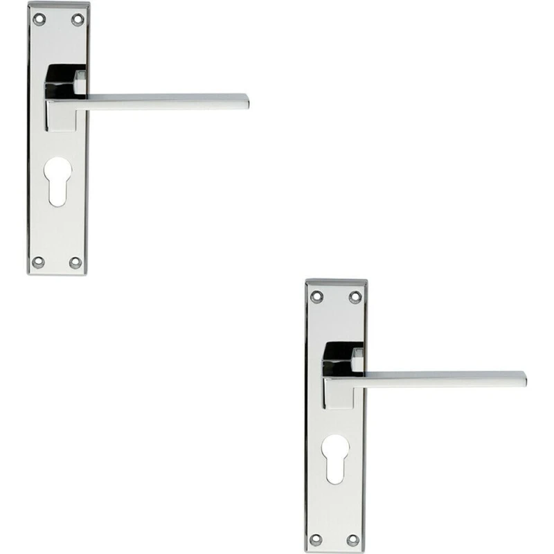 Image of Loops 2x PAIR Flat Straight Lever on Euro Backplate Handle 180 x 40mm Polished Chrome Multi
