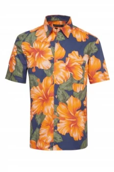 Image of Mens French Connection Wela Hawaiian Shirt Cobalt