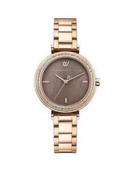 Image of Amanda Walker Grace Bronze Mother Of Pearl And Crystal Set Dial Rose Gold Stainless Steel Bracelet Ladies Watch
