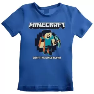 Image of Minecraft Childrens/Kids Crafting Since Alpha T-Shirt (5-6 Years) (Blue)
