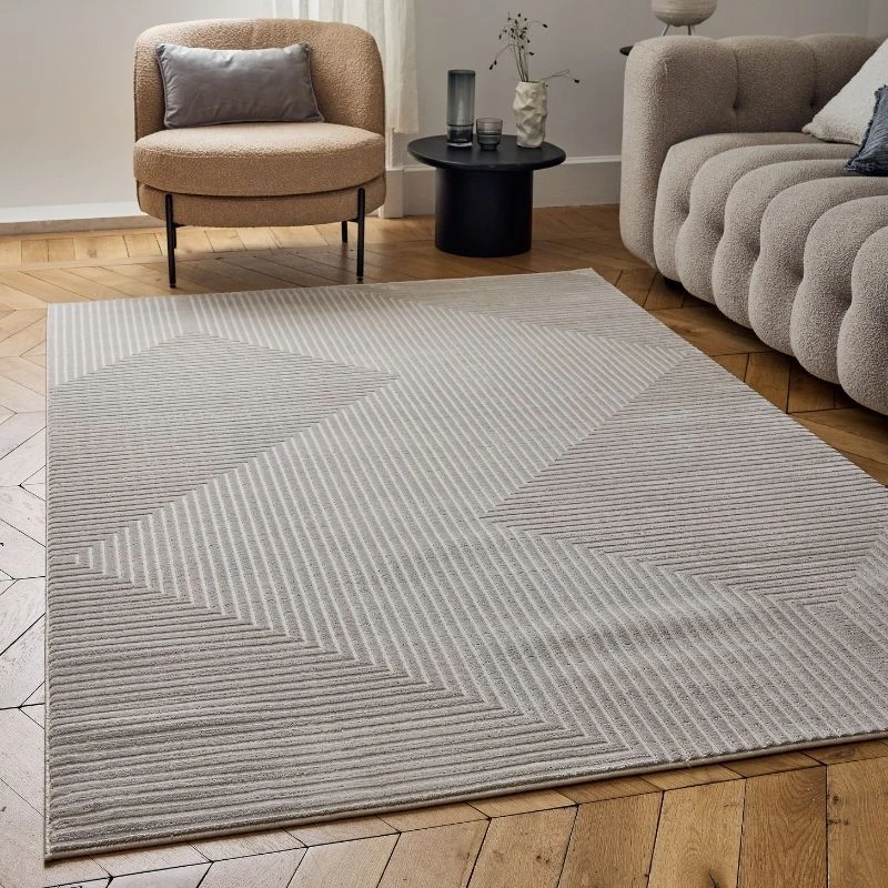Image of THE RUGS Carmel Modern Area Rug & Runner Geometric Design Stain Resistant in Beige Size: 160cm x 230cm Beige Unisex 160cm x 230 cm