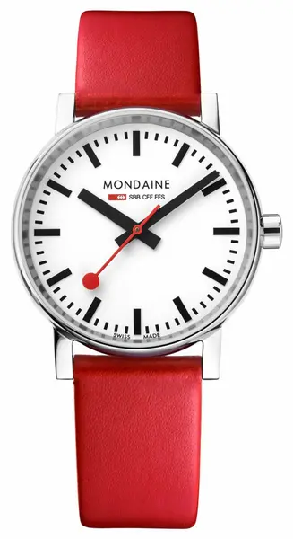 Image of Mondaine MSE.35110.LCV Evo2 35mm Red Vegan Leather Strap Watch