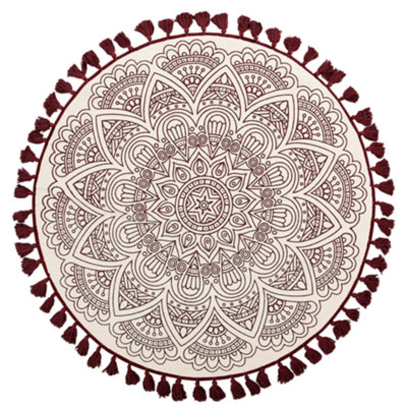 Image of Beliani Round Cotton Area Rug Mandala Pattern 120 Cm Cream And Red Ayakli