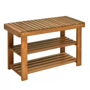 Image of Homcom 3 Tier Shoe Rack Bench Acacia Wood Shoe Storage Organizer Teak Large