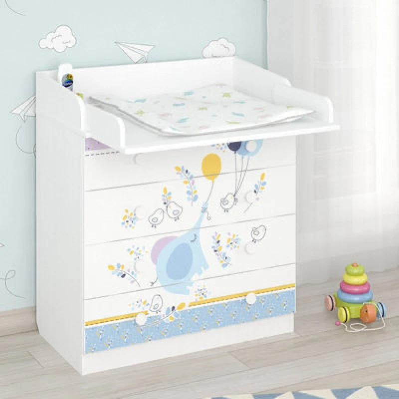 Image of Shefa Line Shefa 800 Kids Changing Dresser Elephant With Balloon White (2 Boxes)