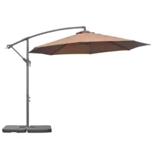 Image of Outsunny 3(m) Garden Banana Parasol Cantilever Umbrella with Crank Handle, Cross Base, Weights and Cover for Outdoor, Hanging Sun Shade, Coffee