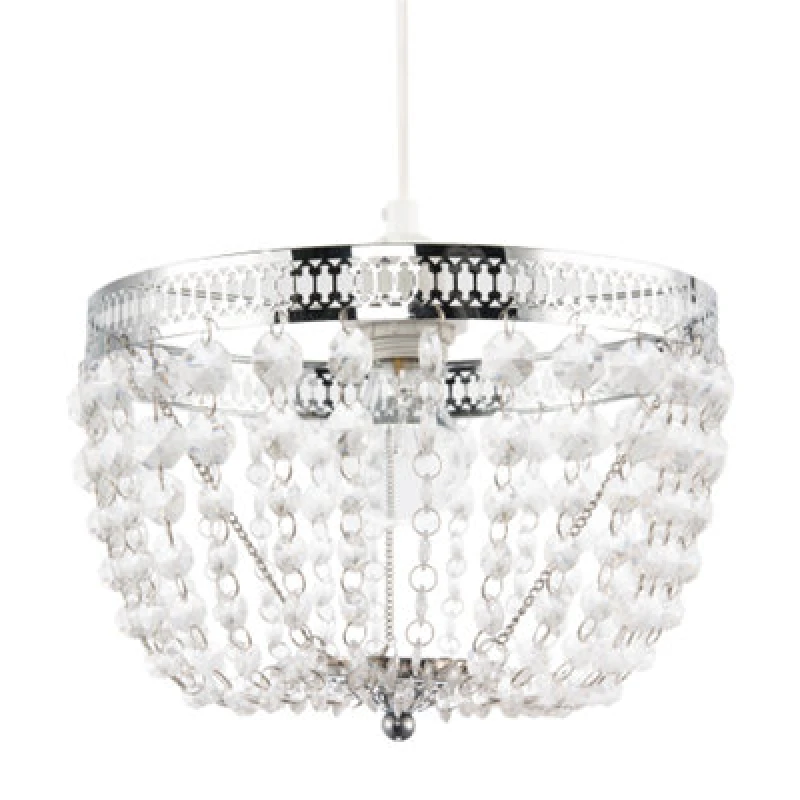 Image of Happy Homewares Traditional Vintage Chrome Pendant Lighting Shade With Clear Acrylic
