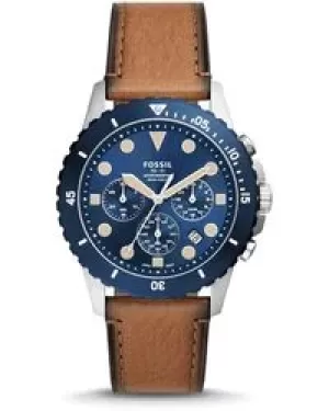 Image of Fossil Mens Fb-01 Chronograph Tan Eco Leather Watch - Brown