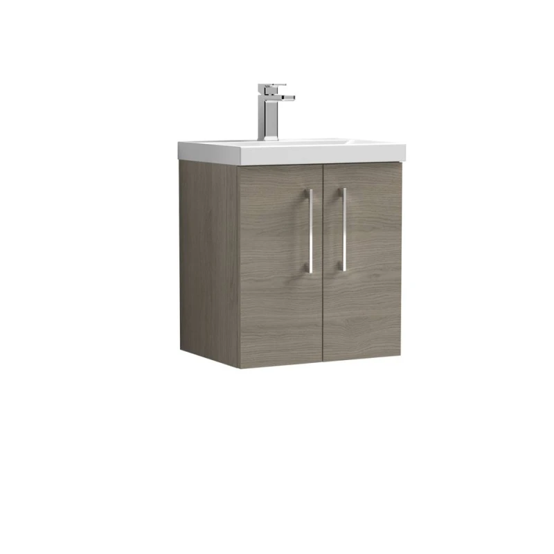 Image of Balterley Wall Hung 2 Soft Close Door, Bathroom Vanity Unit, Solace Oak, 500mm in Brown Brown Unisex
