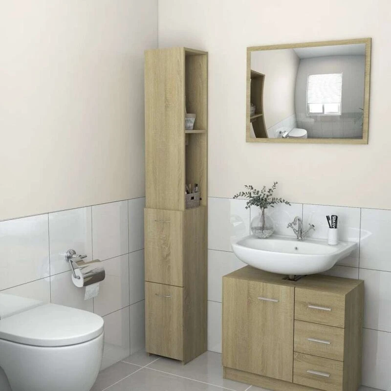 Image of VIDAXL Vidaxl - Bathroom Cabinet Sonoma Oak 25x26.5x170cm Engineered Wood 8720286609729