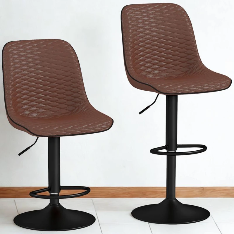 Image of FURNOS Set Of 2 Faux Leather Bar Stools With Footrest in Brown Brown Unisex