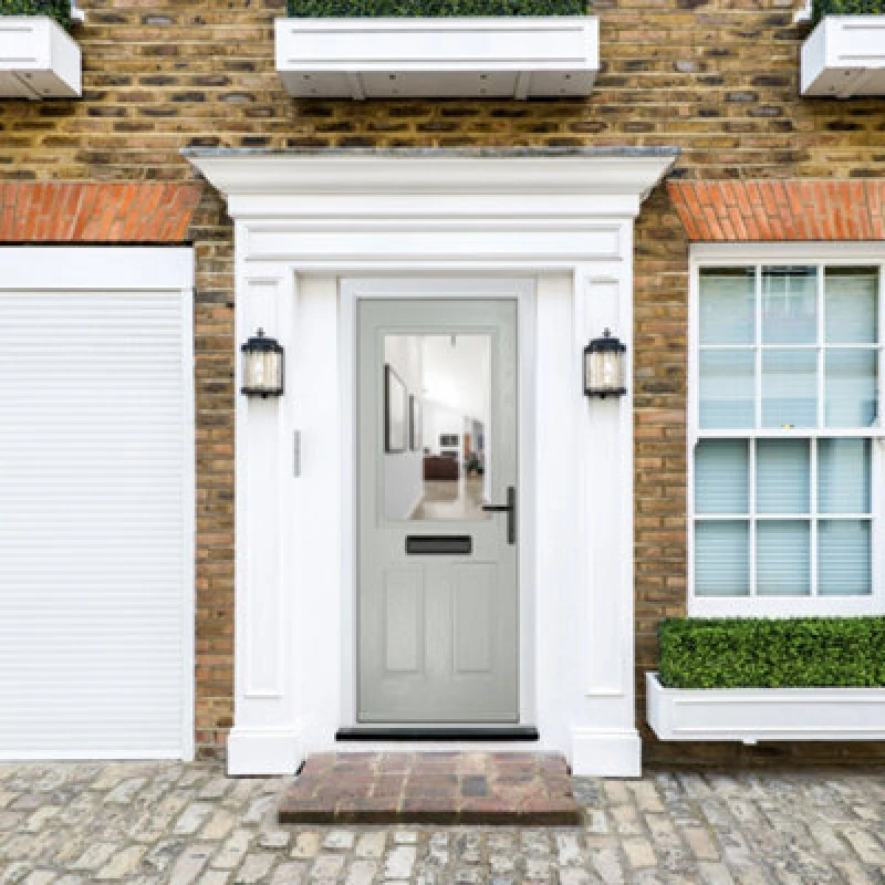 Image of Lacerta Composite Door Lytham Agate Grey 920mm X 2090mm Open In Left Hand Clear Glass 10 Year Guarantee - Free Delivery & Smart Lock