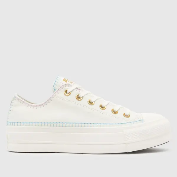Image of Converse all star lift ox craft stitch trainers in white & gold White & Gold UK 6 (EU 39)