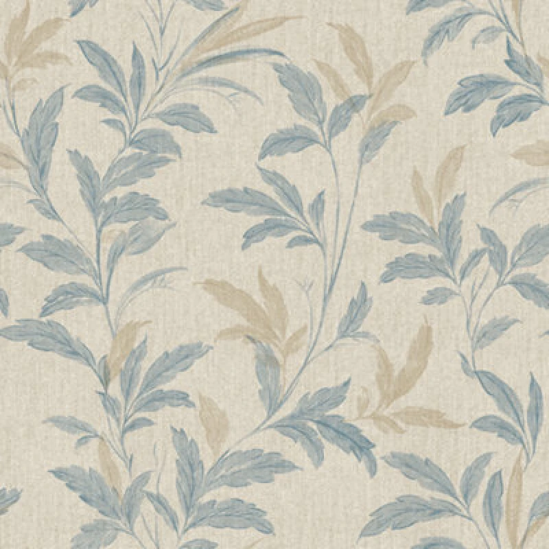 Image of Grandeco Organic Leaf Trail Linen Textured Wallpaper, Neutral & Blue 198601