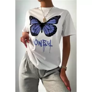 Image of I Saw It First White Graffiti Honey Butterfly Graphic Oversized T-Shirt - White