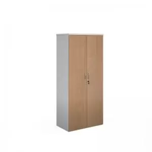 Image of Duo double door cupboard 1790mm high with 4 shelves - white with beech
