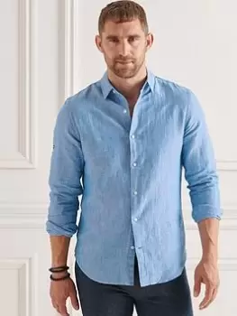 Image of Superdry Studios Linen Shirt, Blue Size M Men