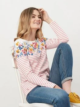 Image of Joules Harbour Stripe Floral Long Sleeve Jersey Top - Pink, Size 10, Women