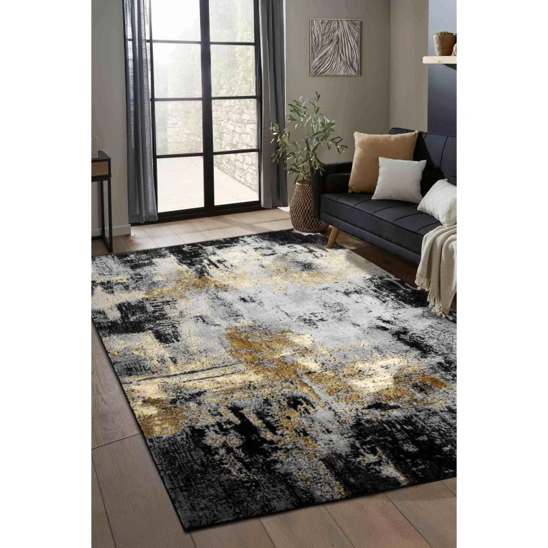 Image of Homemaker Dusk Black Gold Marble Rug Black/Gold unisex 200x290cm