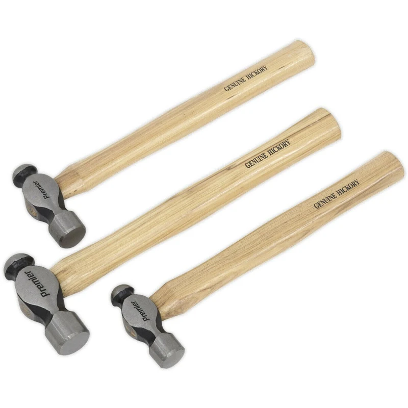 Image of Loops 3 Piece Ball Pein Hammer Set - 12oz 1lb 1.5lb Pin Hammers - Hickory Shafts Multi