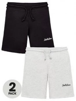 Image of Jack & Jones Junior Boys 2 Pack Sweat Shorts - Black/Light Grey Marl