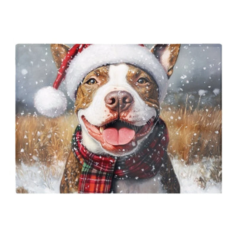 Image of Warren Reed Designer Snowy Christmas English Bull Terrier Glass Chopping Board