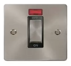 Image of Click Scolmore Define Brushed Steel 1 Gang Double Pole Switch 45A With Black Ingot - FPBS501BK