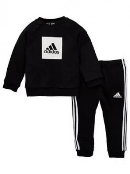 Image of Adidas Infants 3 Stripe Logo Sweatshirt And Joggers Set - Black
