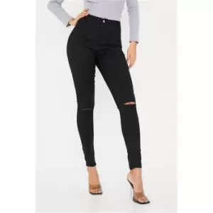 Image of I Saw It First Black Stretch Slash Knee High Waisted Denim Disco Skinny Jeans - Black