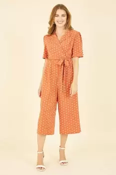 Image of Orange Spot Print Retro Culotte Jumpsuit
