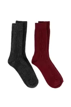 Image of Twin Pack Cable Knit Wool Blend Sock