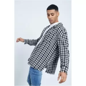 Image of I Saw It First Blue Raw Edge Boxy Tweed Oversized Shacket - Blue