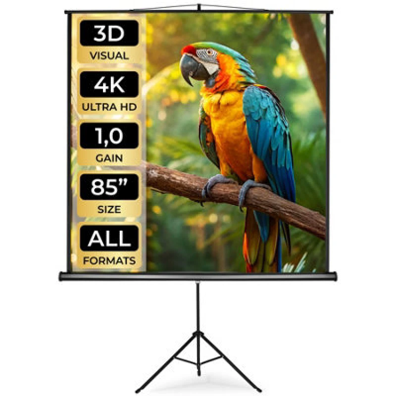 Image of Tectake Projector Screen - Extendable, With Sturdy, Foldable Tripod, For HD And 3D 152 X 152cm - White